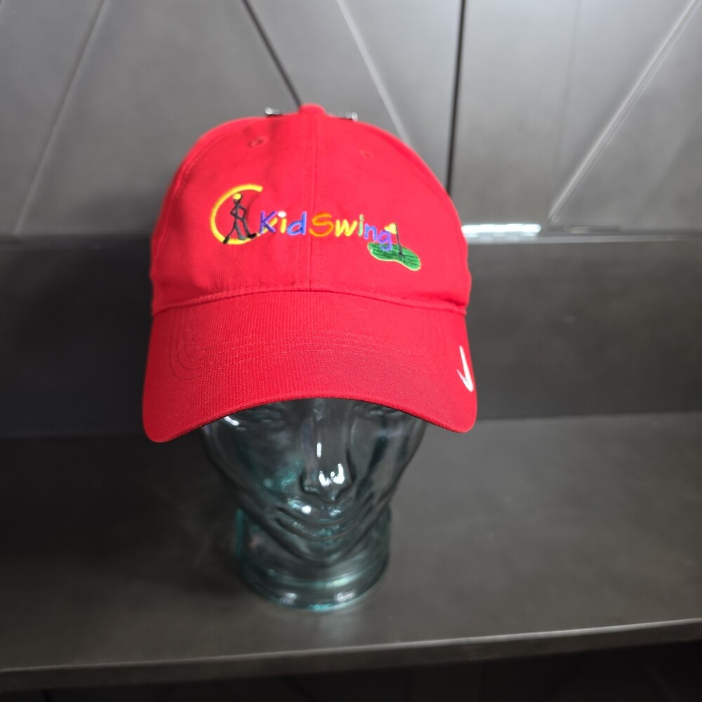 Nike Strap Back Golf Hat Cap One Size Kids Swing & Swoosh Logo Poly Outdoor Red